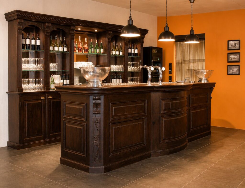 Queen bar van 360 cm, donker gebeitst